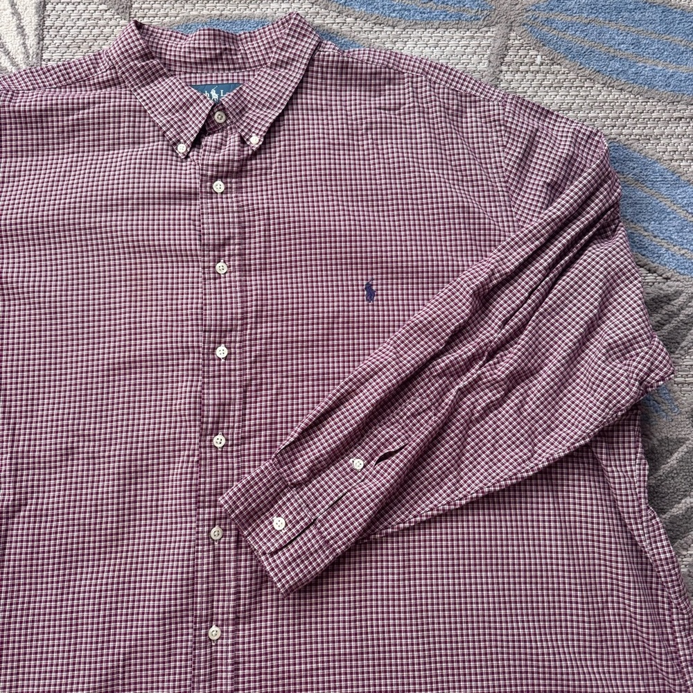 Ralph Lauren Men’s Maroon Gingham Plaid Long Sleeve Button‎ Down Shirt Size 4XB